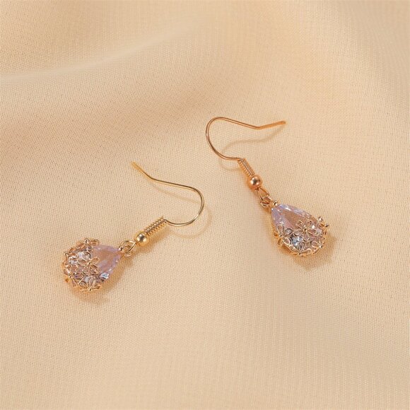 3/$35 Gold Copper Clear Oval Flower Drop Dangle Earrings Crystal Diamond - Picture 4 of 6